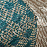 Mamie Cube Pouf, Boho, Beige and Teal Yarn