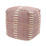 Letitia Outdoor Boho Water Resistant 16" Square Ottoman Pouf, Red and Orange