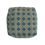 Georgia Outdoor Large Square Casual Pouf, Boho, Beige and Teal Yarn