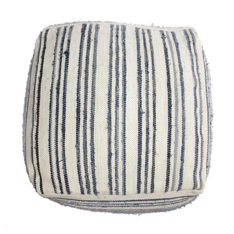 Althea Large Square Casual Recycled Denim and Chindi Pouf