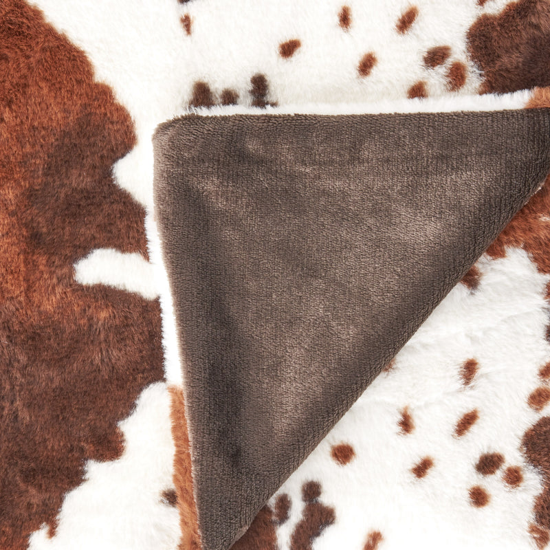 Indira Glam Fuzzy Fabric Throw Blanket, Coffee and Beige