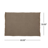 Kyra Contemporary Cotton Throw Blanket with Fringes, Brown