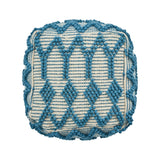 Jessie Boho Wool and Cotton Ottoman Pouf, Teal and White