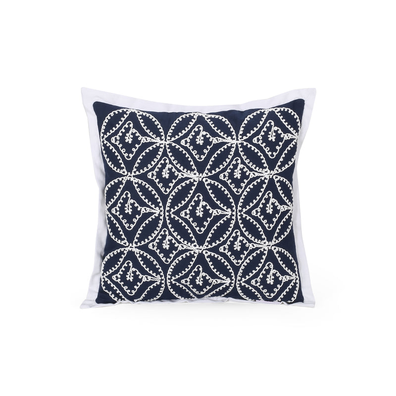 Yolanda Modern Fabric Throw Pillow Cover, Dark Blue and White