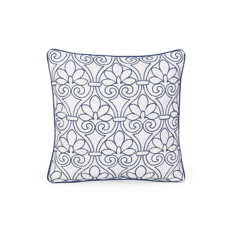 Sharon Modern Fabric Throw Pillow Cover, Navy Blue and Beige
