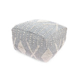 Winnie Contemporary Faux Yarn Pouf Ottoman, Ivory and Gray
