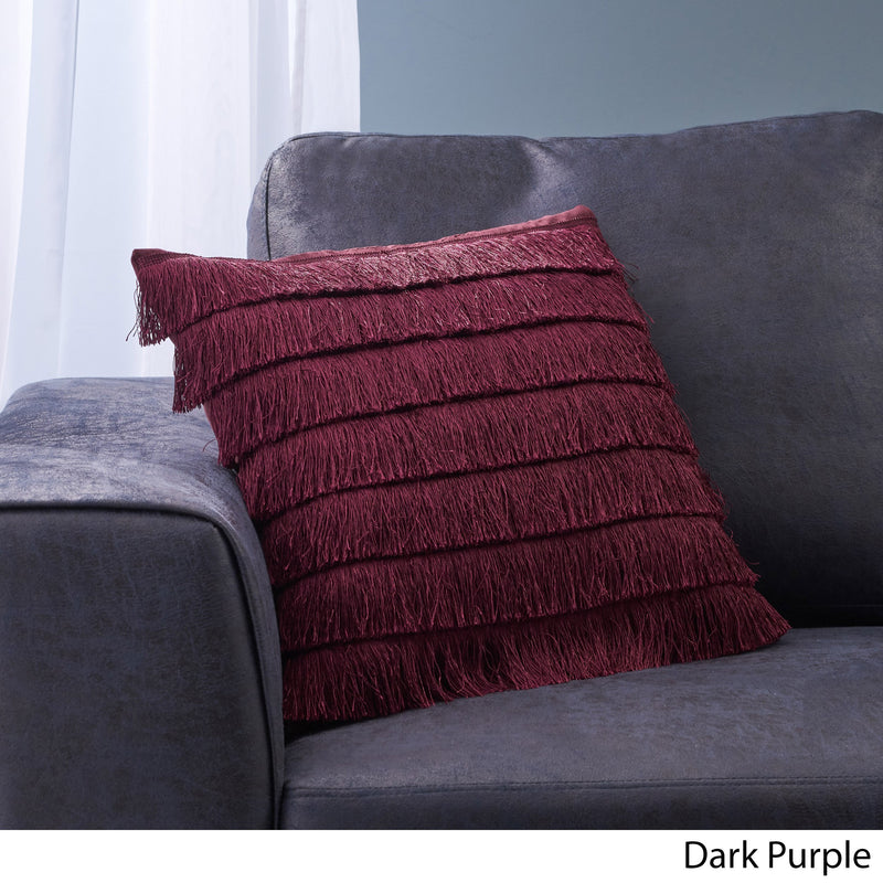 Elvira Glam Square Fabric Throw Pillow with Fringes