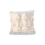 Stacy Boho Cotton Pillow Cover, Natural and Light Blue