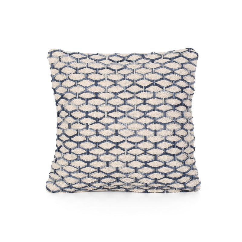 Clement Boho Cotton Pillow Cover, Blue and White