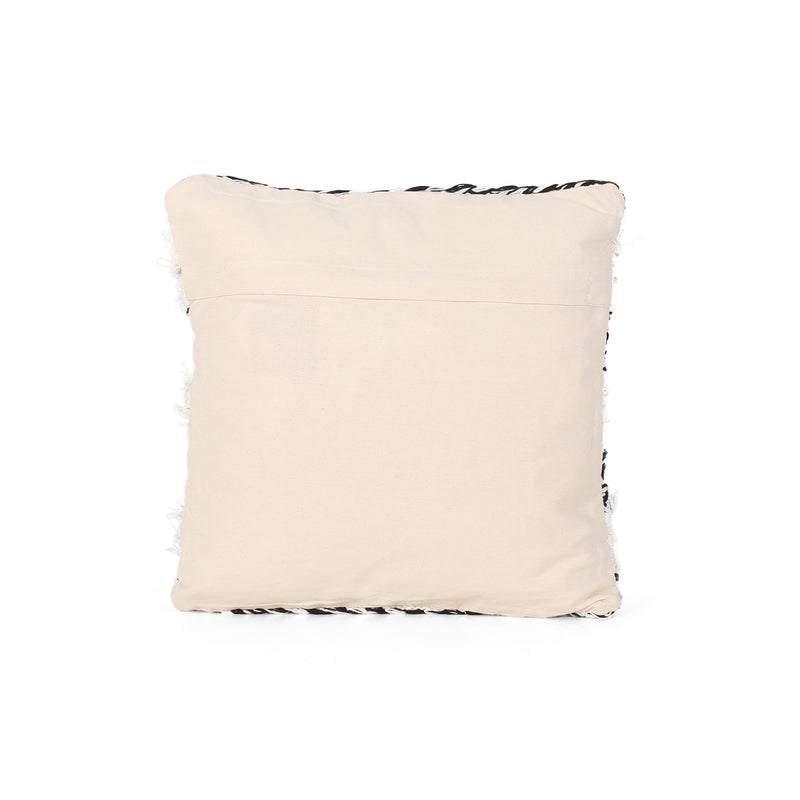 Connie Boho Cotton Pillow Cover, Black and White