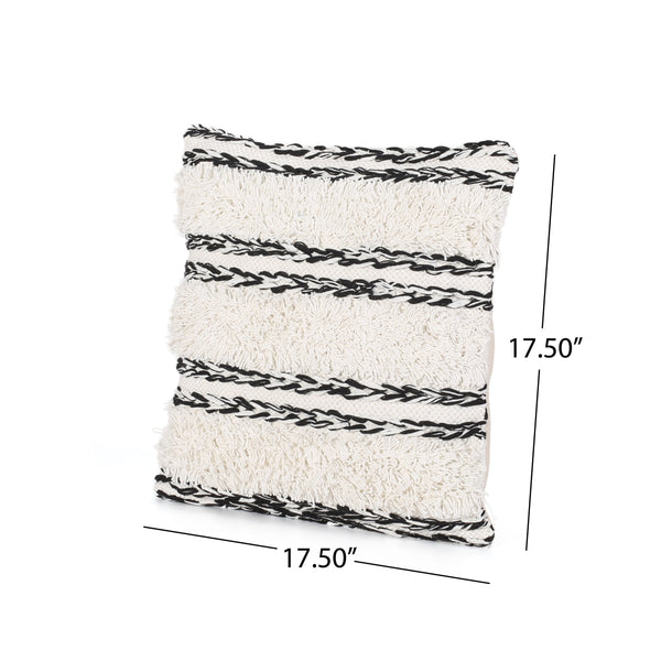 Connie Boho Cotton Pillow Cover (Set of 2), Black and White