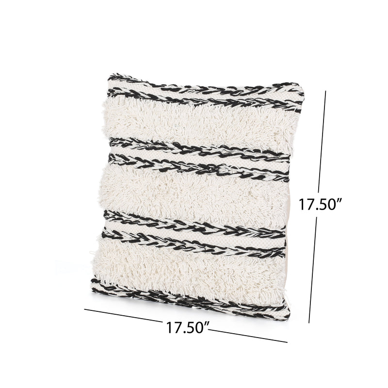 Connie Boho Cotton Pillow Cover (Set of 2), Black and White