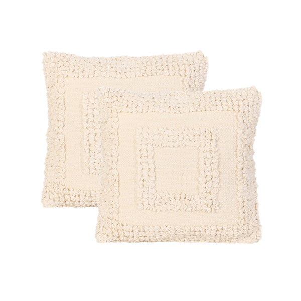 Debbie Boho Cotton Throw Pillow (Set of 2), White