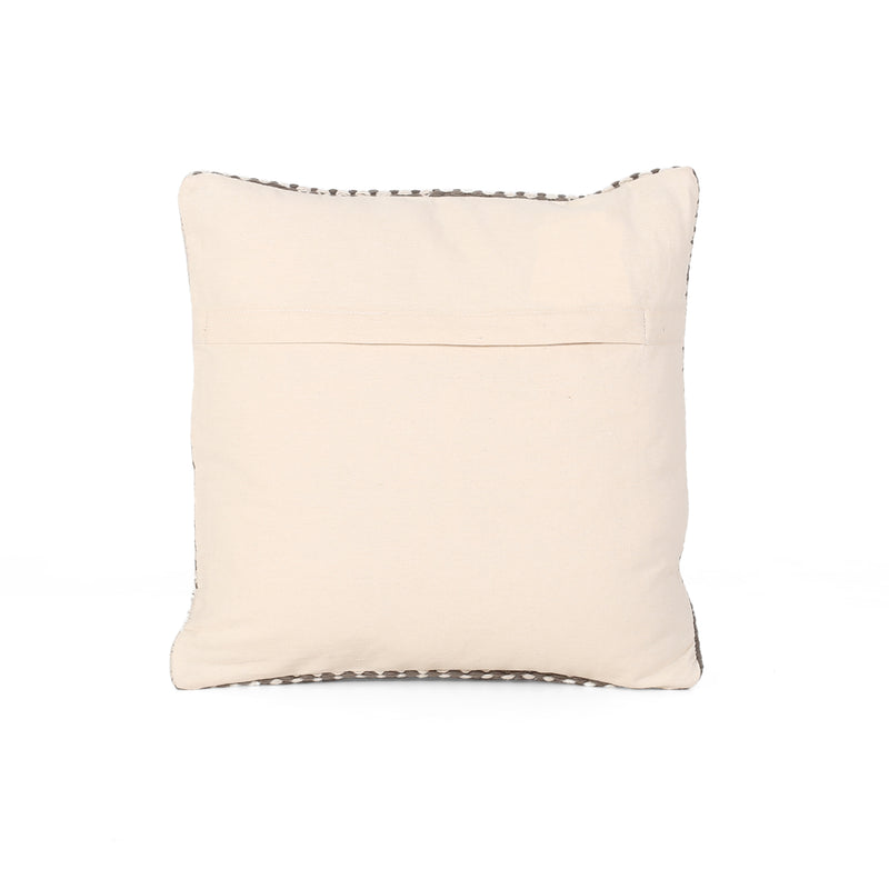 Demi Boho Cotton Pillow Cover, Taupe and White