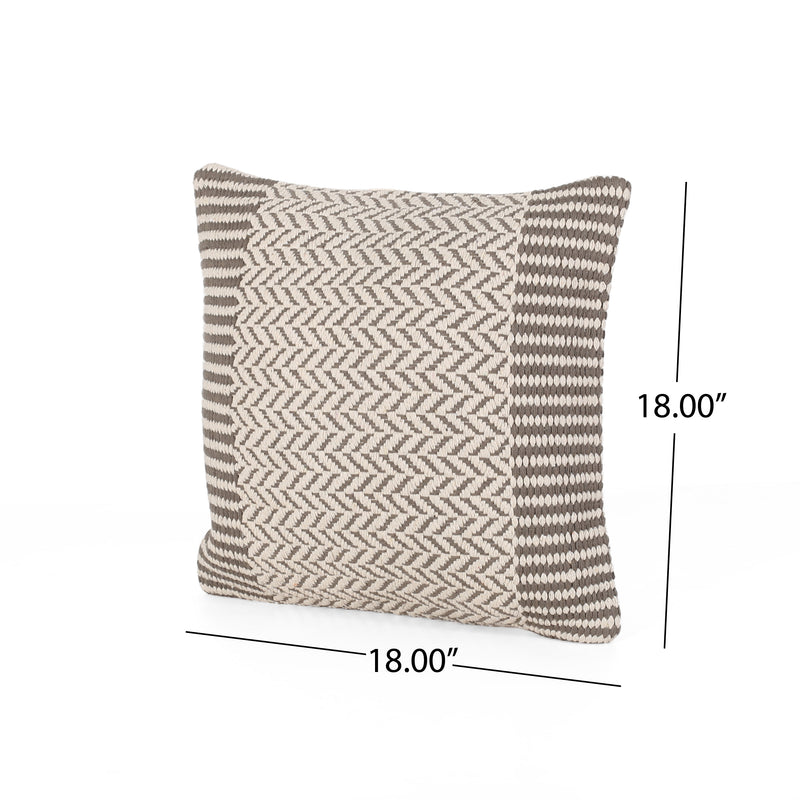 Diana Boho Cotton Throw Pillow, Taupe and White