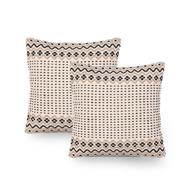 Donna Boho Cotton Throw Pillow (Set of 2), Taupe and White