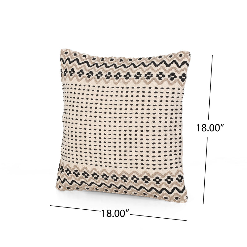Dolores Boho Cotton Pillow Cover, Taupe and White
