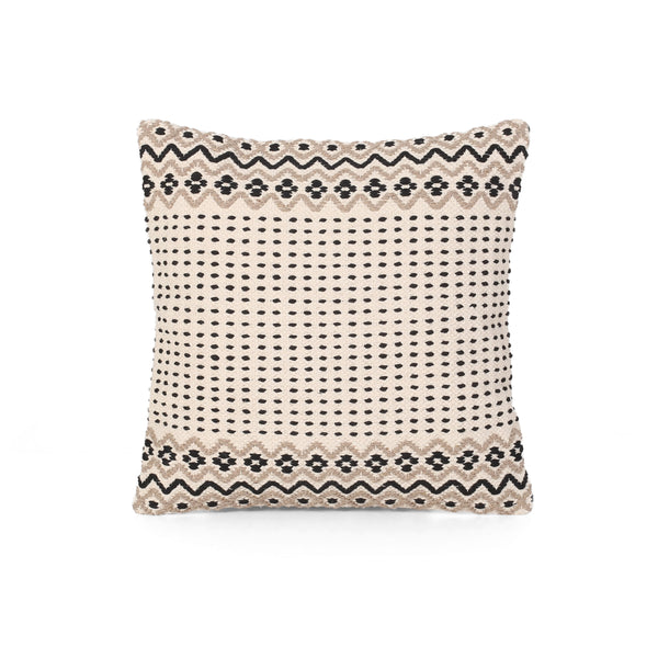 Donna Boho Cotton Throw Pillow, Taupe and White