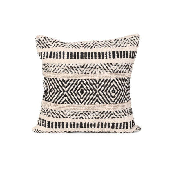 Edith Boho Cotton Throw Pillow, Black and White