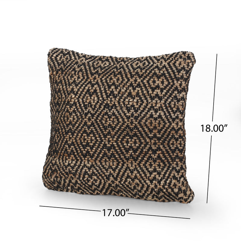 Editha Boho Jute and Cotton Pillow Cover, Black