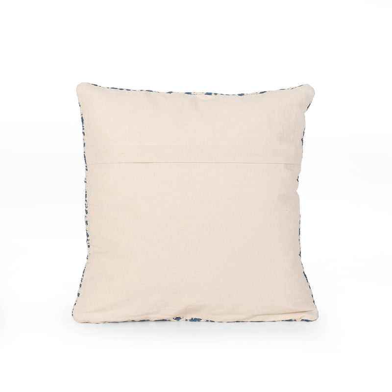 Ellen Boho Cotton Pillow Cover, Blue and White