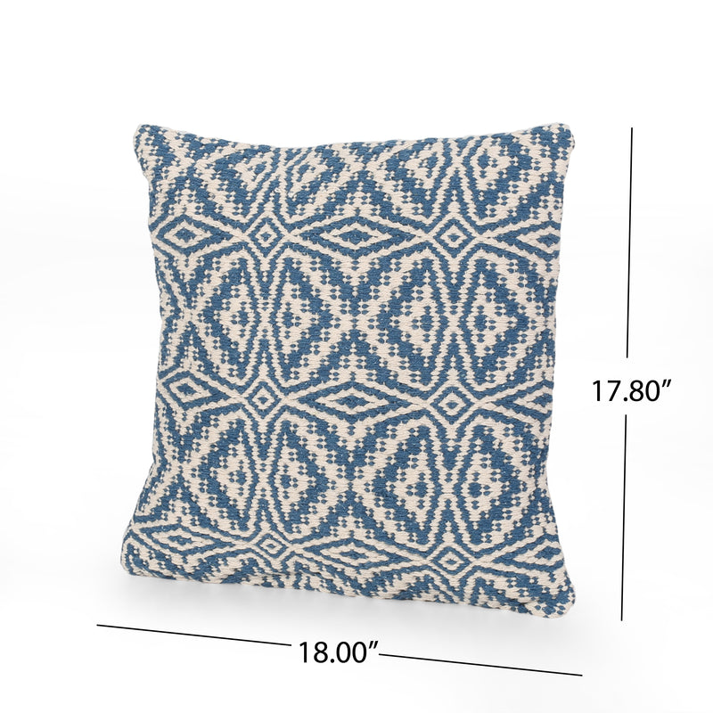 Ellie Boho Cotton Throw Pillow, Blue and White