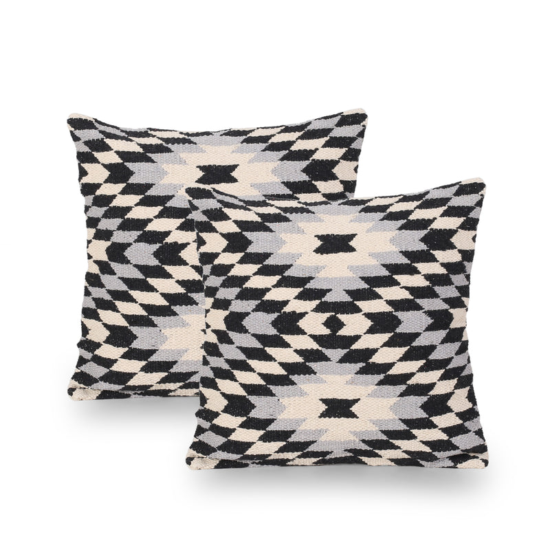 Estelle Boho Cotton Pillow Cover (Set of 2), Black and White