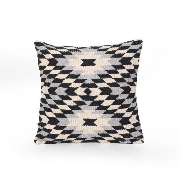 Esther Boho Cotton Throw Pillow, Black and White