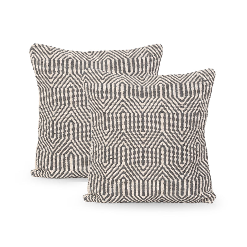 Frieda Boho Cotton Pillow Cover (Set of 2), Gray and White