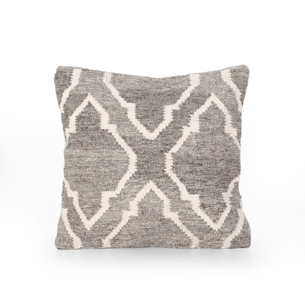 Gillian Boho Wool Pillow Cover, Natural Brown and White