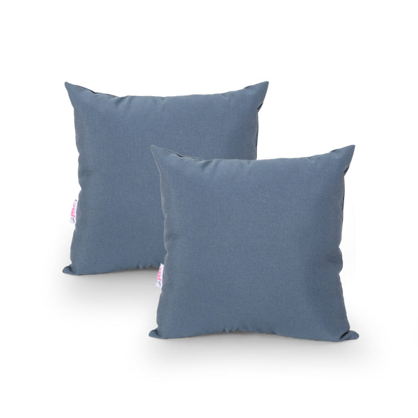 Anastasia Outdoor Modern Square Water Resistant Fabric Pillow (Set of 2), Dusty Blue