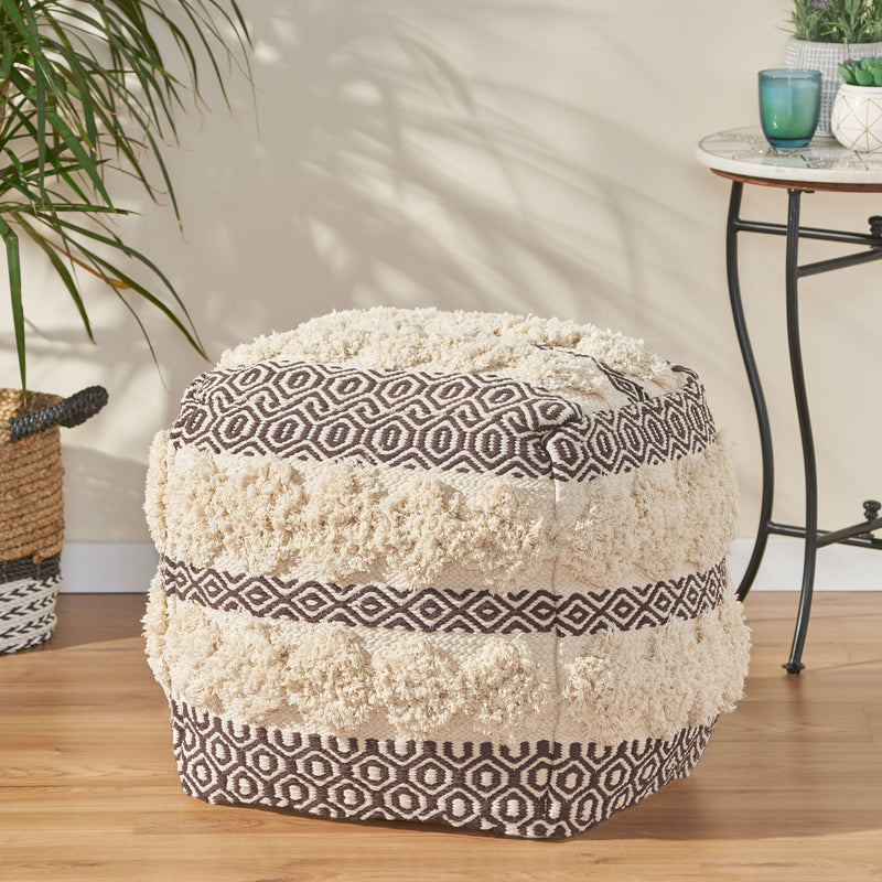 Klyn Hand Woven Fabric Cube Pouf