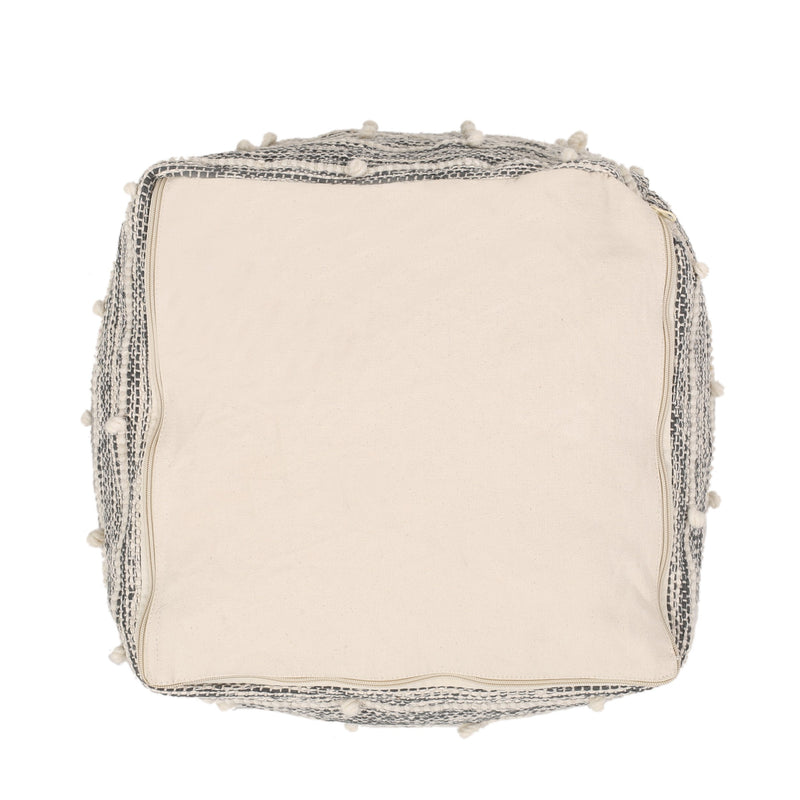 Shurley Parham Boho Handcrafted Fabric Cube Pouf, Ivory and Gray