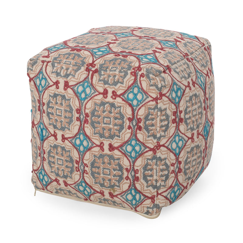 Newalla Handcrafted Boho Fabric Cube Pouf