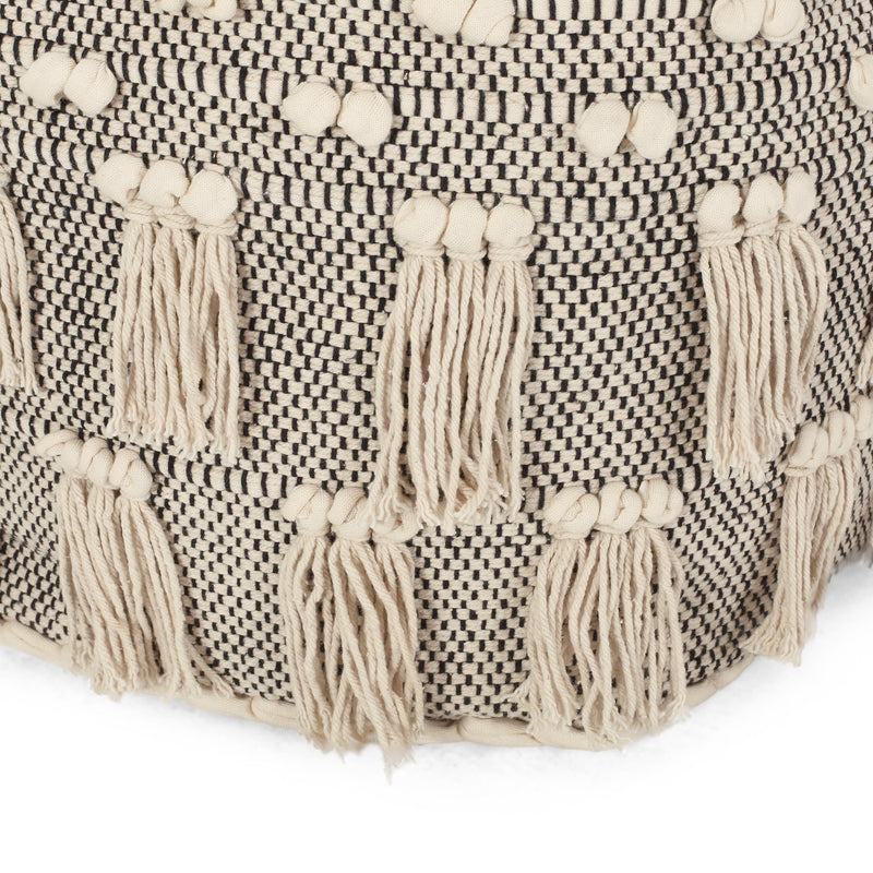 Arcola Handcrafted Boho Fabric Cube Pouf with Tassels